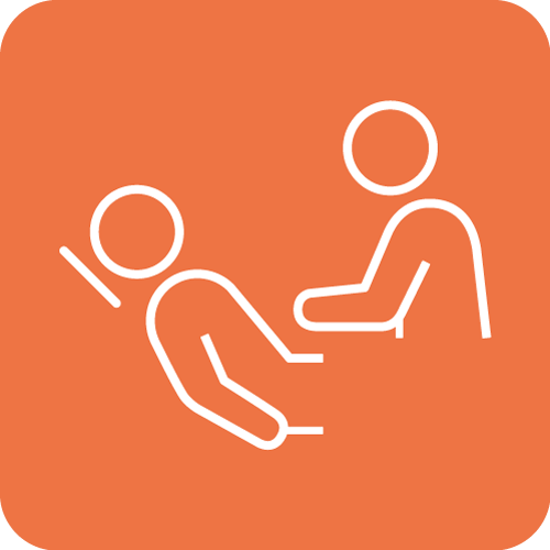 Symbol, das eine Behandlung im Bereich Homecare mit einer Pflegeperson und einem Patienten darstellt.