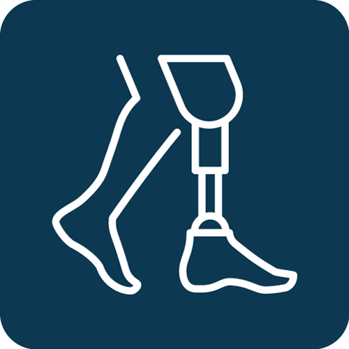 Grafisches Icon für Orthopädie-Technik, dass eine Beinprothese mit einem Fuß darstellt.